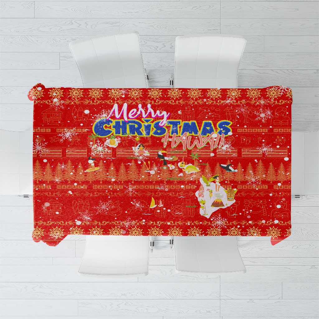 Merry Christmas Hawaii Tablecloth Xmas Travel Map DT02 Red - Polynesian Pride