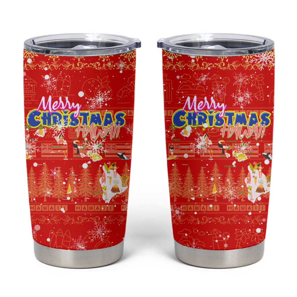 Merry Christmas Hawaii Tumbler Cup Xmas Travel Map DT02 Red - Polynesian Pride