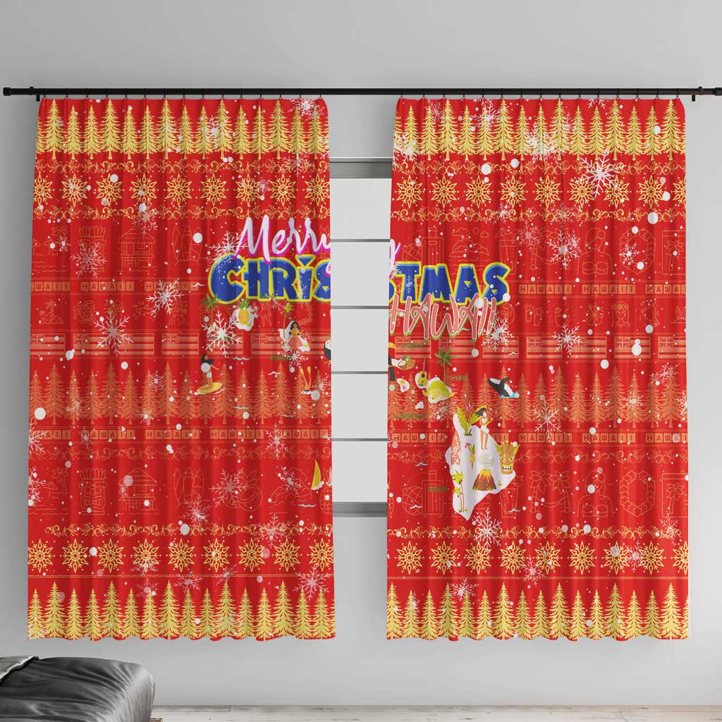 Merry Christmas Hawaii Window Curtain Xmas Travel Map DT02 With Hooks Red - Polynesian Pride