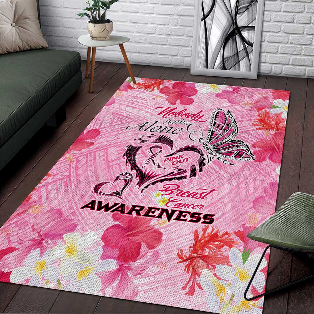 Butterfly Polynesia Breast Cancer Area Rug Nobody Fights Alone Pink Out Tropical Hibiscus DT02 Pink - Polynesian Pride