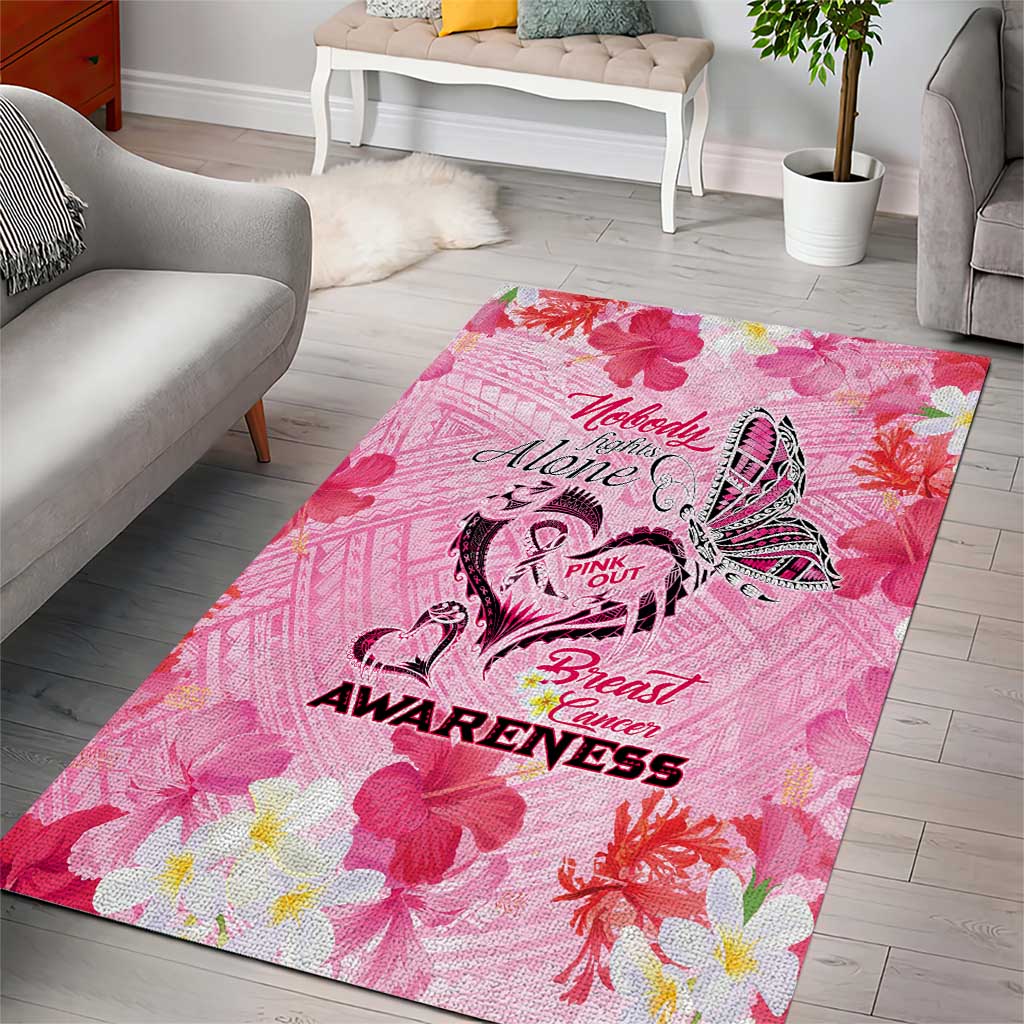 Butterfly Polynesia Breast Cancer Area Rug Nobody Fights Alone Pink Out Tropical Hibiscus DT02 - Polynesian Pride