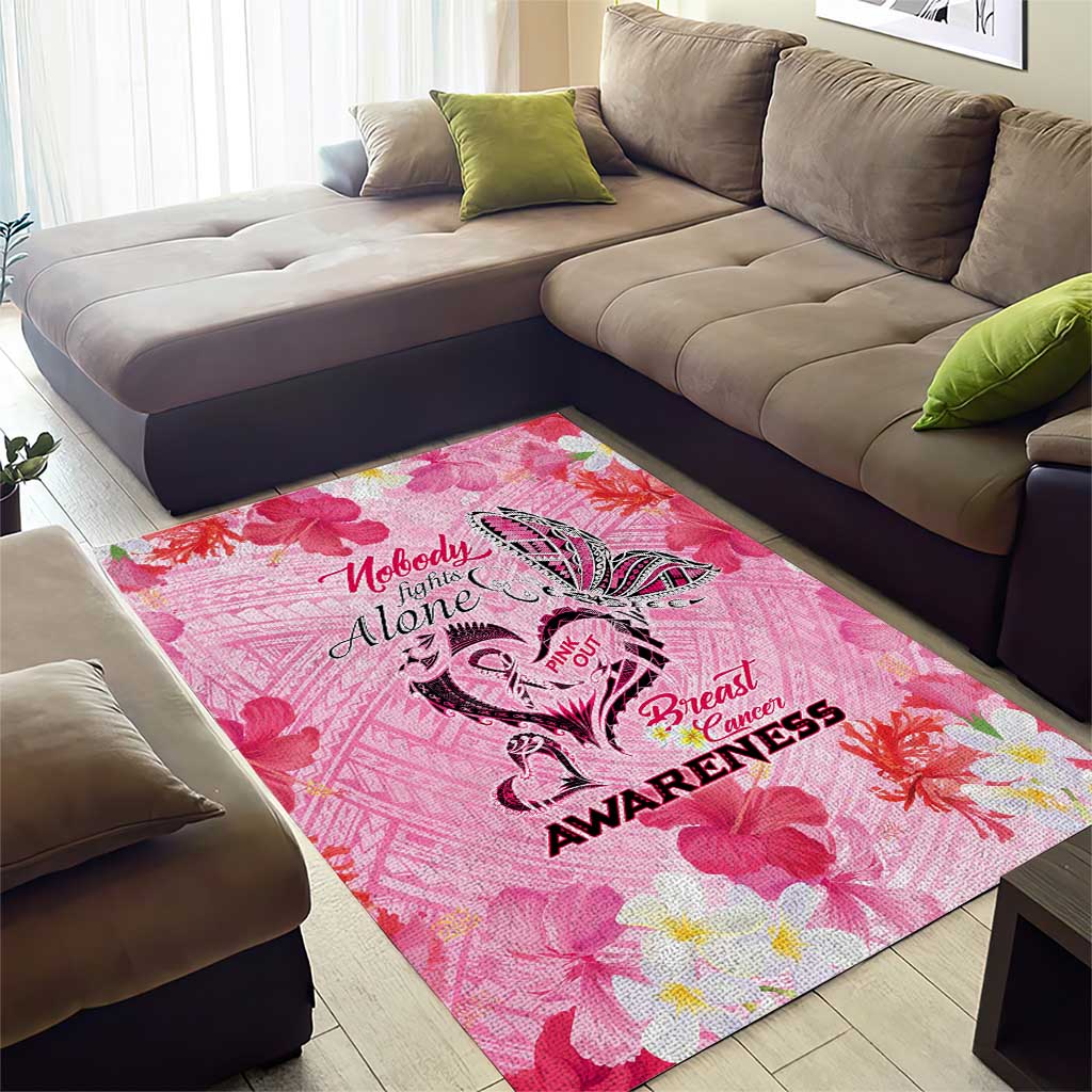 Butterfly Polynesia Breast Cancer Area Rug Nobody Fights Alone Pink Out Tropical Hibiscus DT02 - Polynesian Pride