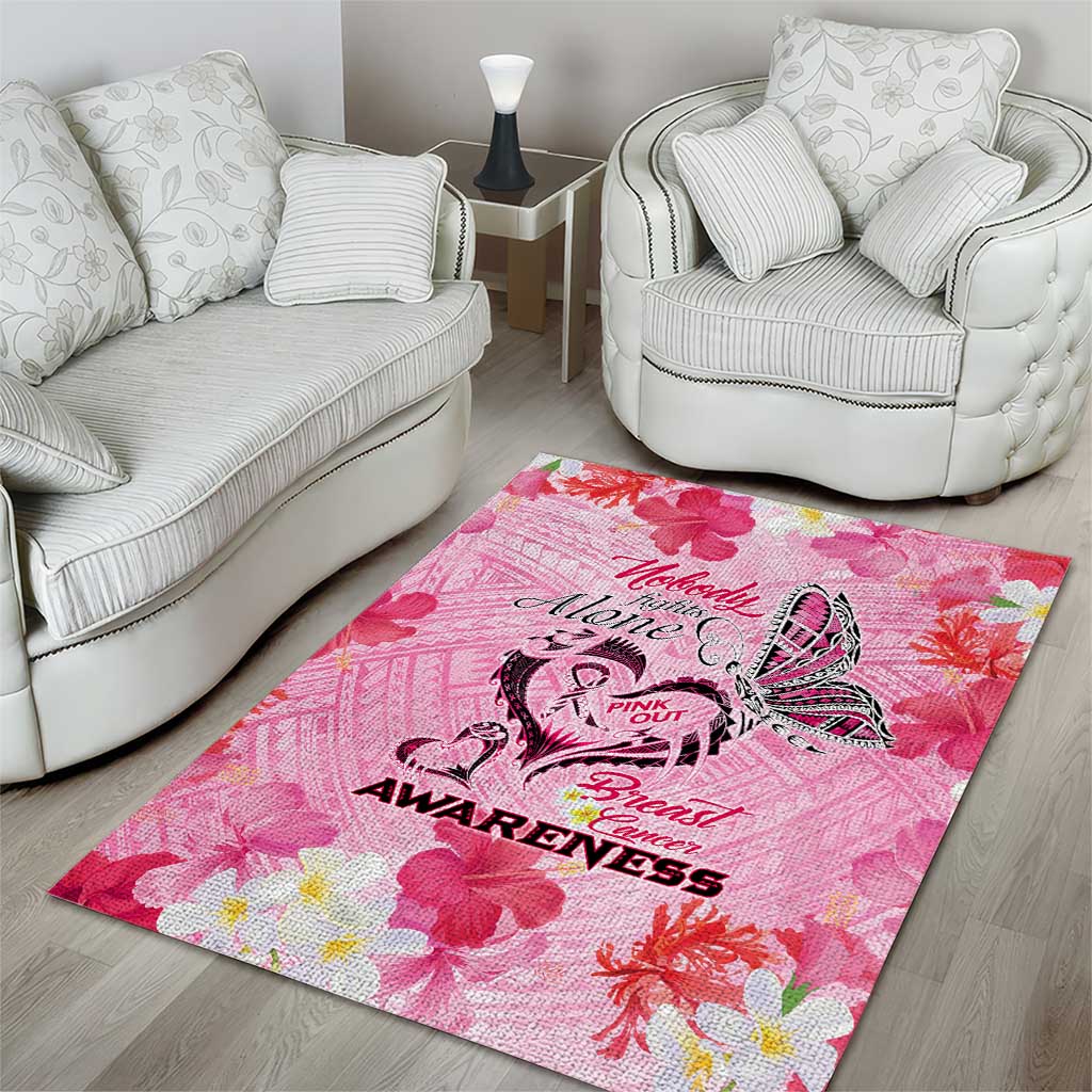 Butterfly Polynesia Breast Cancer Area Rug Nobody Fights Alone Pink Out Tropical Hibiscus DT02 - Polynesian Pride