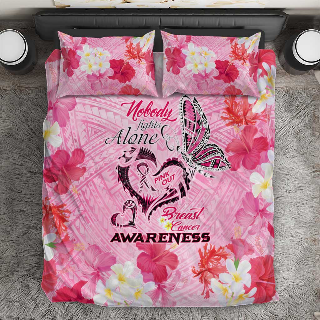 Butterfly Polynesia Breast Cancer Bedding Set Nobody Fights Alone Pink Out Tropical Hibiscus DT02 Pink - Polynesian Pride