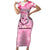 Butterfly Polynesia Breast Cancer Family Matching Short Sleeve Bodycon Dress and Hawaiian Shirt Nobody Fights Alone Pink Out Tropical Hibiscus