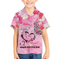 Butterfly Polynesia Breast Cancer Kid Hawaiian Shirt Nobody Fights Alone Pink Out Tropical Hibiscus DT02 Kid Pink - Polynesian Pride