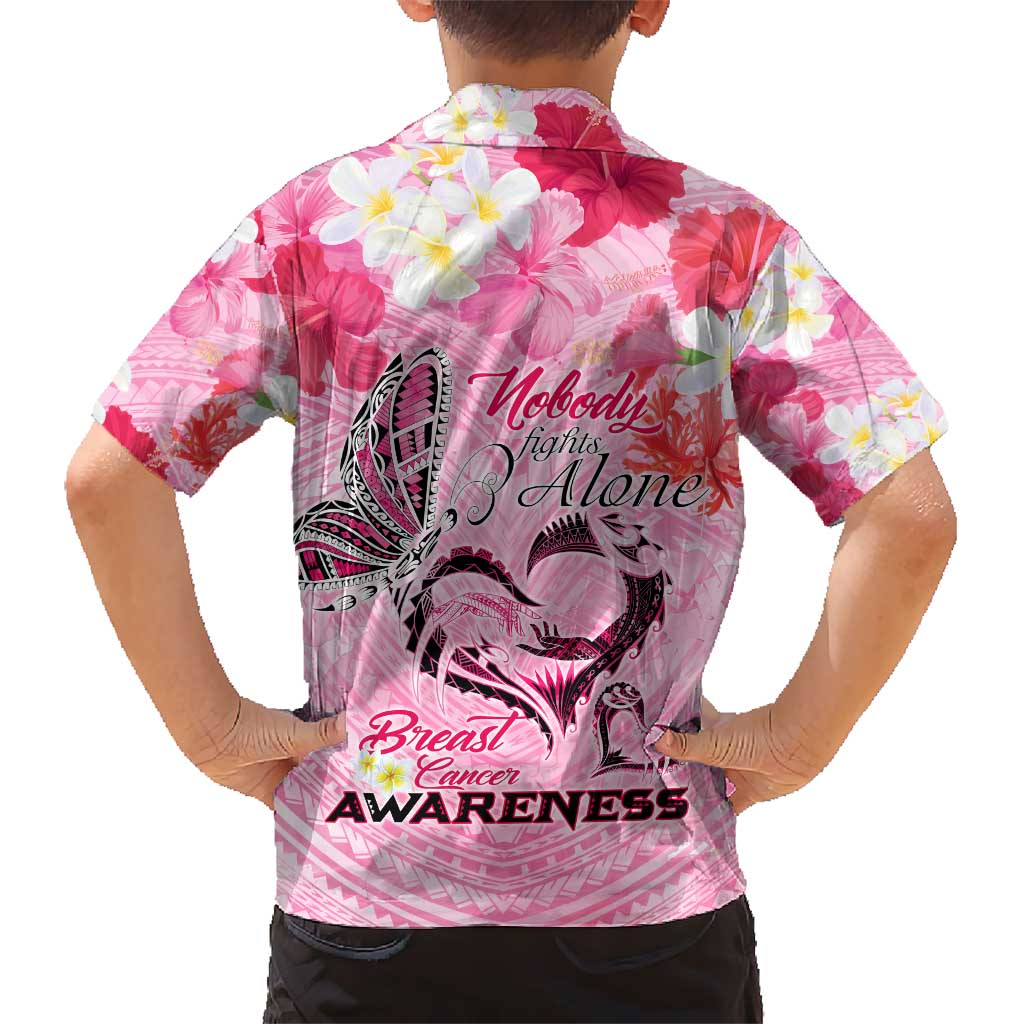 Butterfly Polynesia Breast Cancer Kid Hawaiian Shirt Nobody Fights Alone Pink Out Tropical Hibiscus DT02 - Polynesian Pride