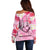 Butterfly Polynesia Breast Cancer Off Shoulder Sweater Nobody Fights Alone Pink Out Tropical Hibiscus