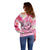 Butterfly Polynesia Breast Cancer Off Shoulder Sweater Nobody Fights Alone Pink Out Tropical Hibiscus