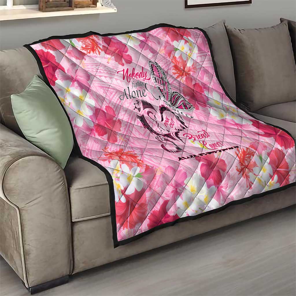 Butterfly Polynesia Breast Cancer Quilt Nobody Fights Alone Pink Out Tropical Hibiscus DT02 - Polynesian Pride
