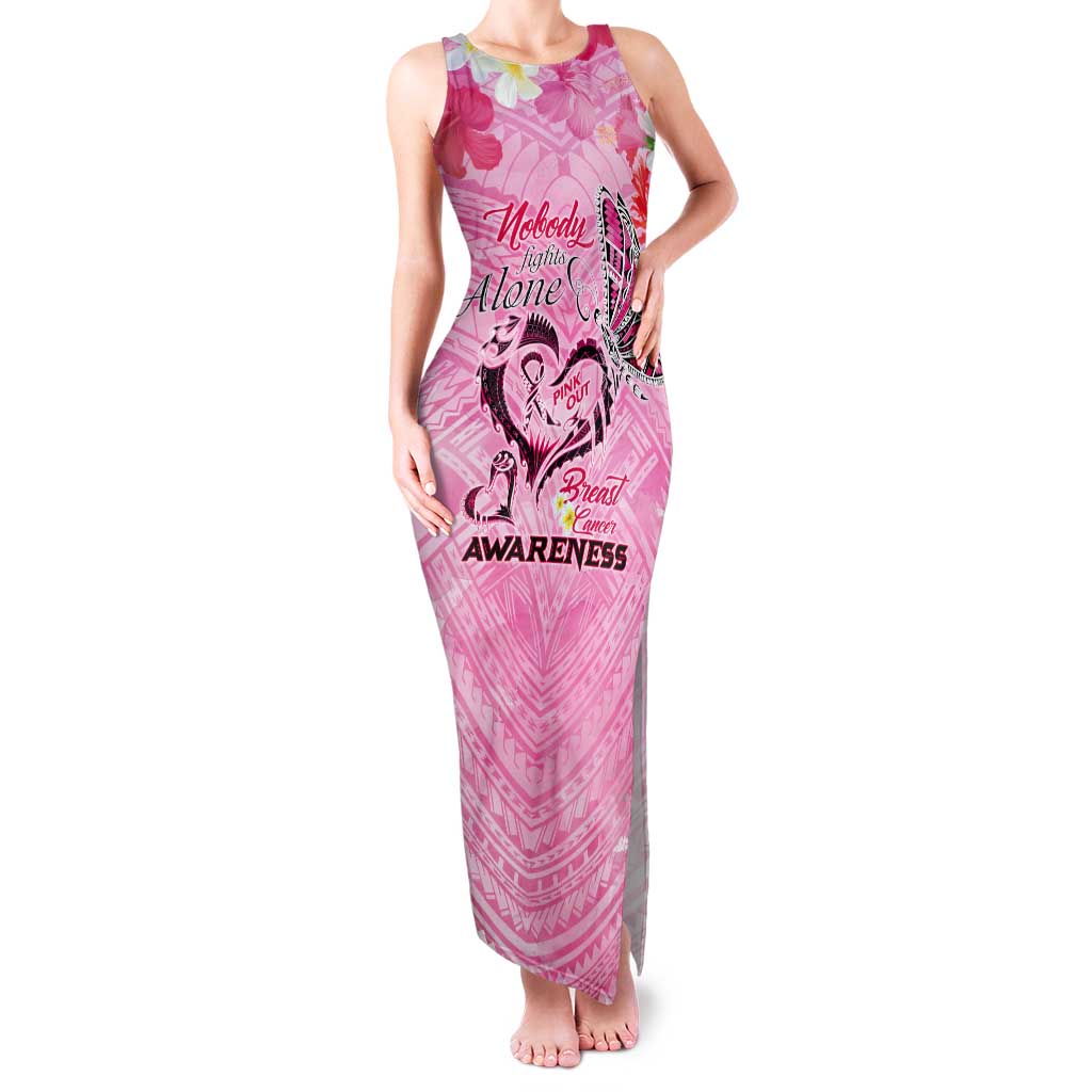 Butterfly Polynesia Breast Cancer Tank Maxi Dress Nobody Fights Alone Pink Out Tropical Hibiscus DT02 Women Pink - Polynesian Pride