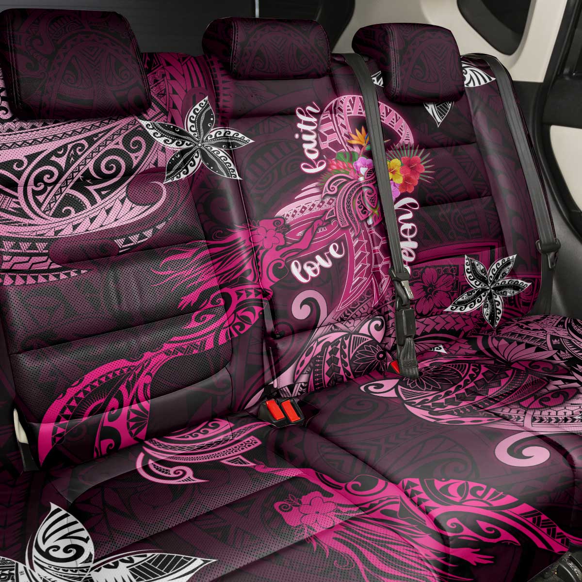 Breast Cancer Mermaid Polynesia Back Car Seat Cover Faith Hope Love DT02 - Polynesian Pride