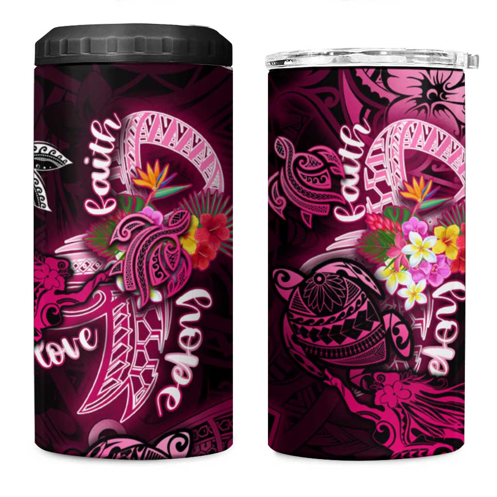 Breast Cancer Mermaid Polynesia 4 in 1 Can Cooler Tumbler Faith Hope Love DT02 One Size: 16 oz Pink - Polynesian Pride
