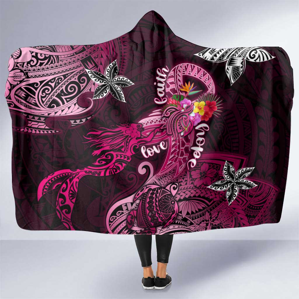 Breast Cancer Mermaid Polynesia Hooded Blanket Faith Hope Love DT02 One Size Pink - Polynesian Pride