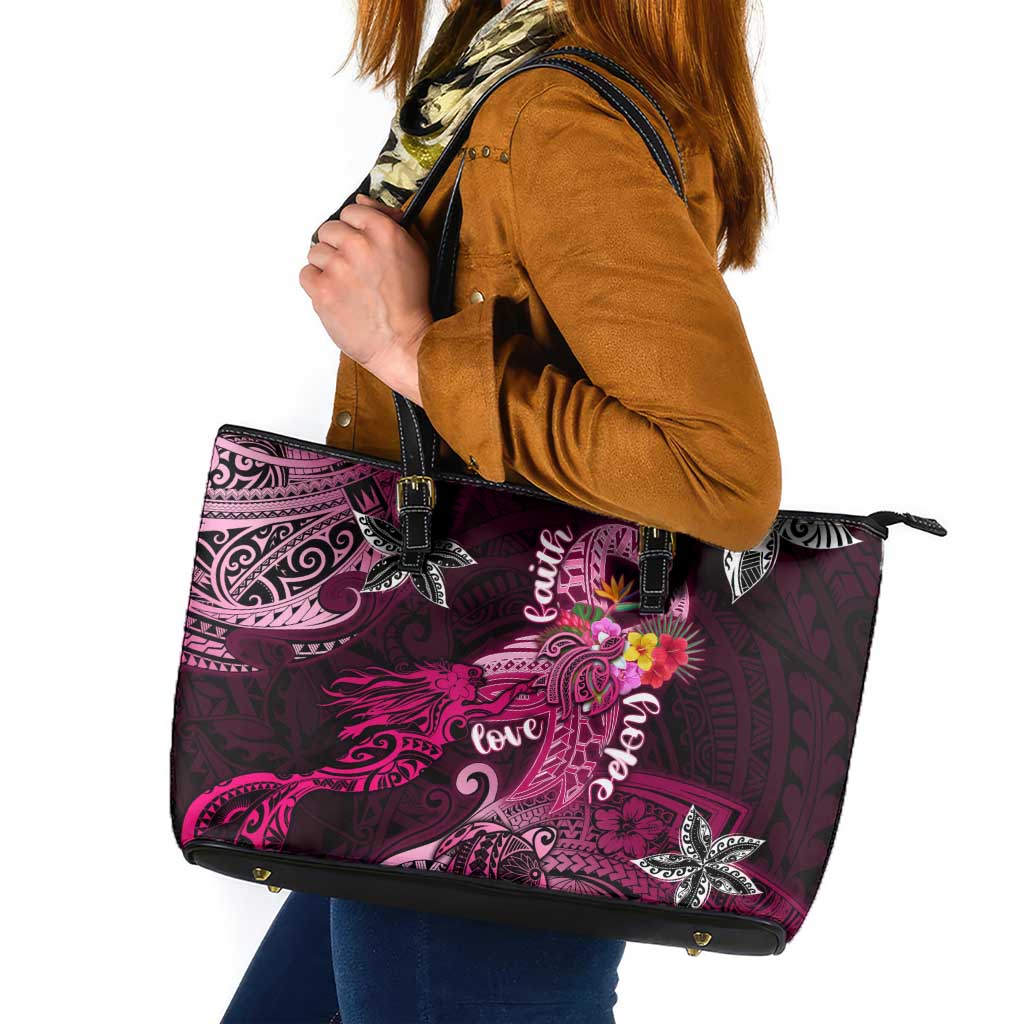 Breast Cancer Mermaid Polynesia Leather Tote Bag Faith Hope Love DT02 Pink - Polynesian Pride