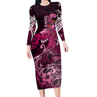 Breast Cancer Mermaid Polynesia Long Sleeve Bodycon Dress Faith Hope Love DT02 Long Dress Pink - Polynesian Pride