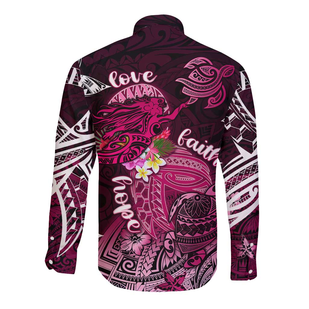 Breast Cancer Mermaid Polynesia Long Sleeve Button Shirt Faith Hope Love DT02 - Polynesian Pride