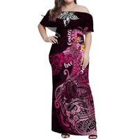 Breast Cancer Mermaid Polynesia Off Shoulder Maxi Dress Faith Hope Love DT02 Women Pink - Polynesian Pride