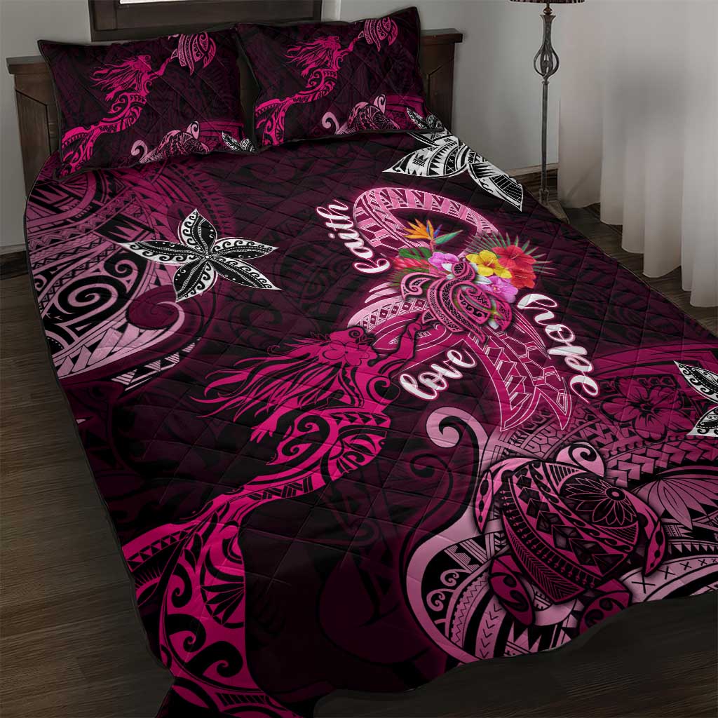 Breast Cancer Mermaid Polynesia Quilt Bed Set Faith Hope Love DT02 Pink - Polynesian Pride