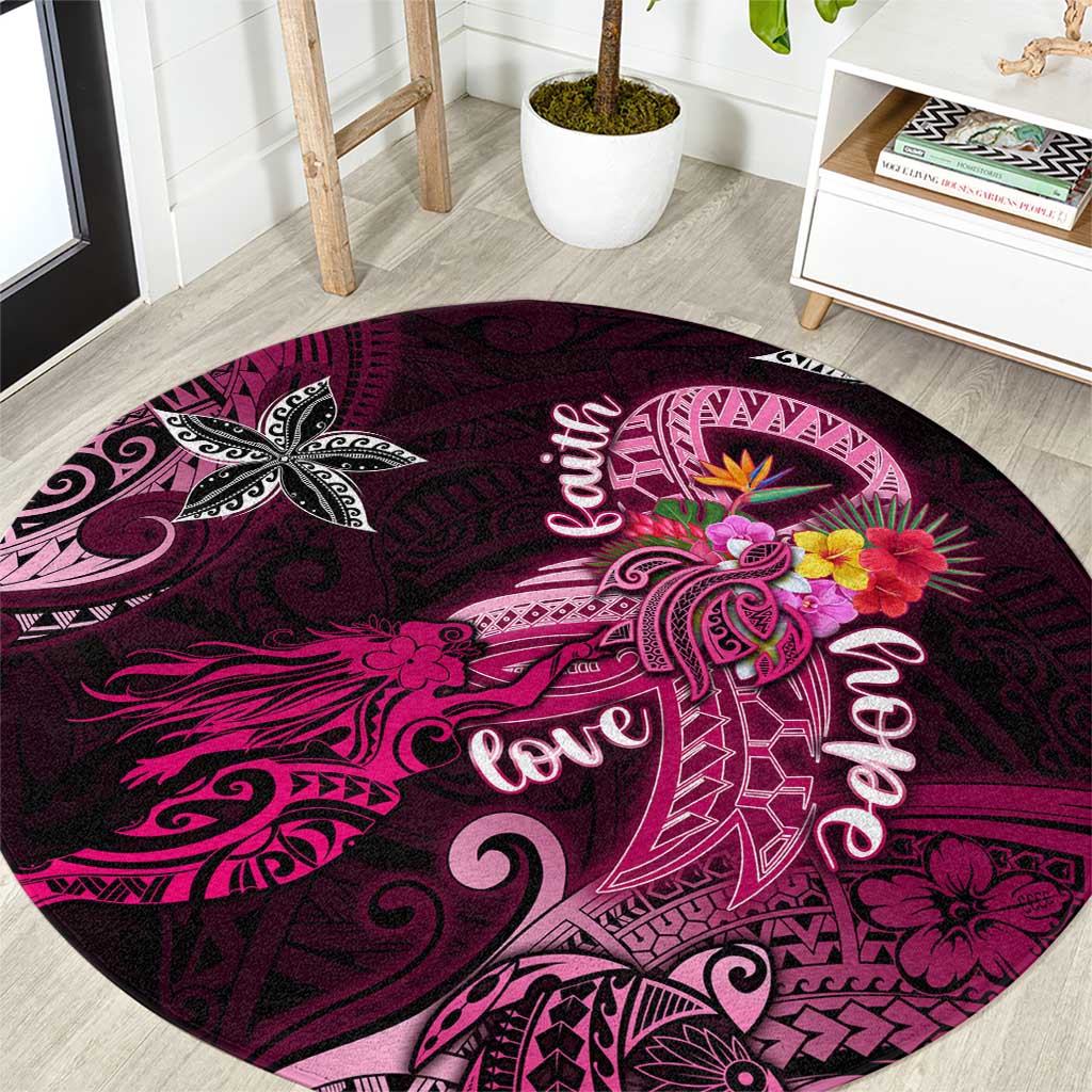 Breast Cancer Mermaid Polynesia Round Carpet Faith Hope Love DT02 Pink - Polynesian Pride
