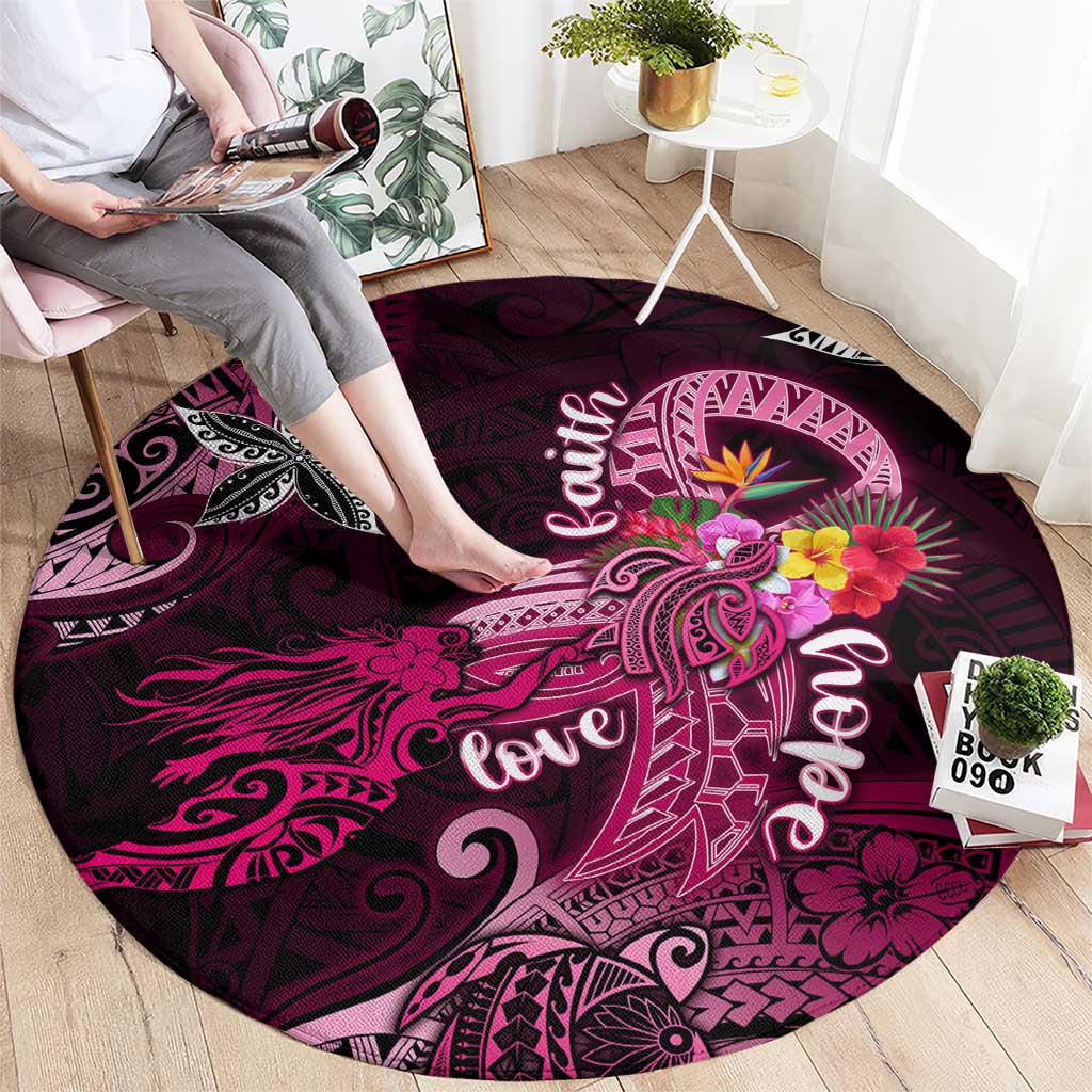 Breast Cancer Mermaid Polynesia Round Carpet Faith Hope Love DT02 - Polynesian Pride