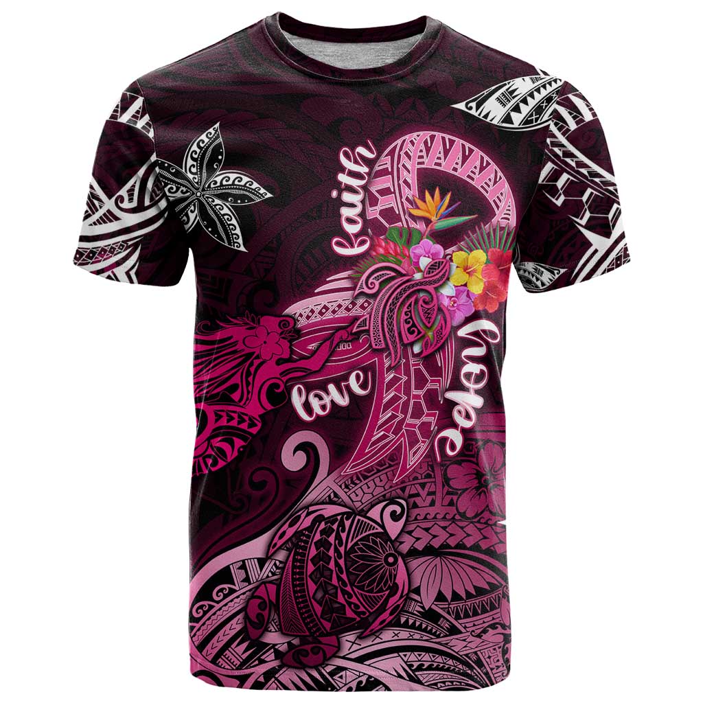 Breast Cancer Mermaid Polynesia T Shirt Faith Hope Love DT02 Pink - Polynesian Pride