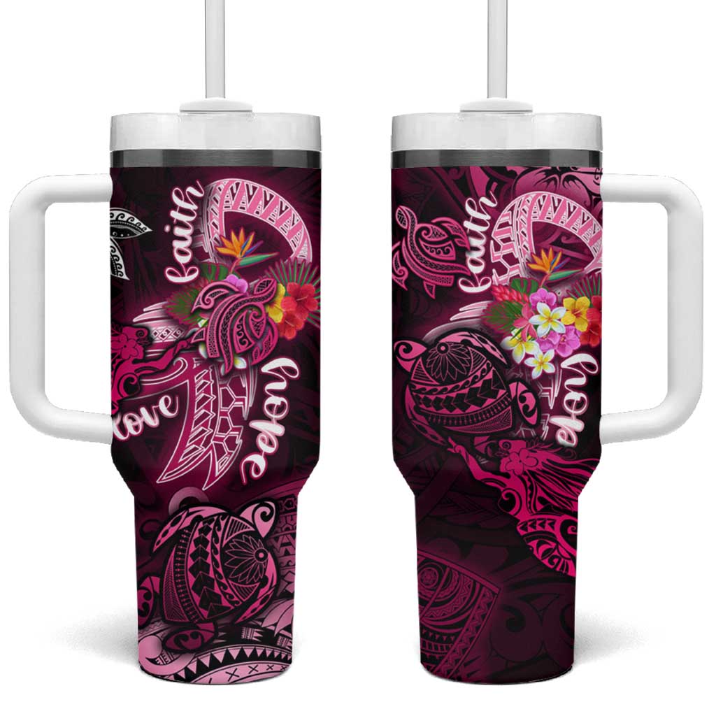 Breast Cancer Mermaid Polynesia Tumbler With Handle Faith Hope Love DT02 One Size: 40 oz Pink - Polynesian Pride