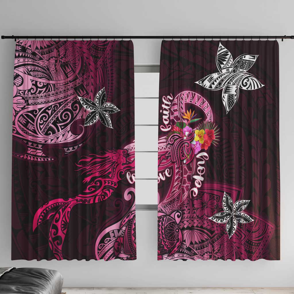 Breast Cancer Mermaid Polynesia Window Curtain Faith Hope Love DT02 With Hooks Pink - Polynesian Pride