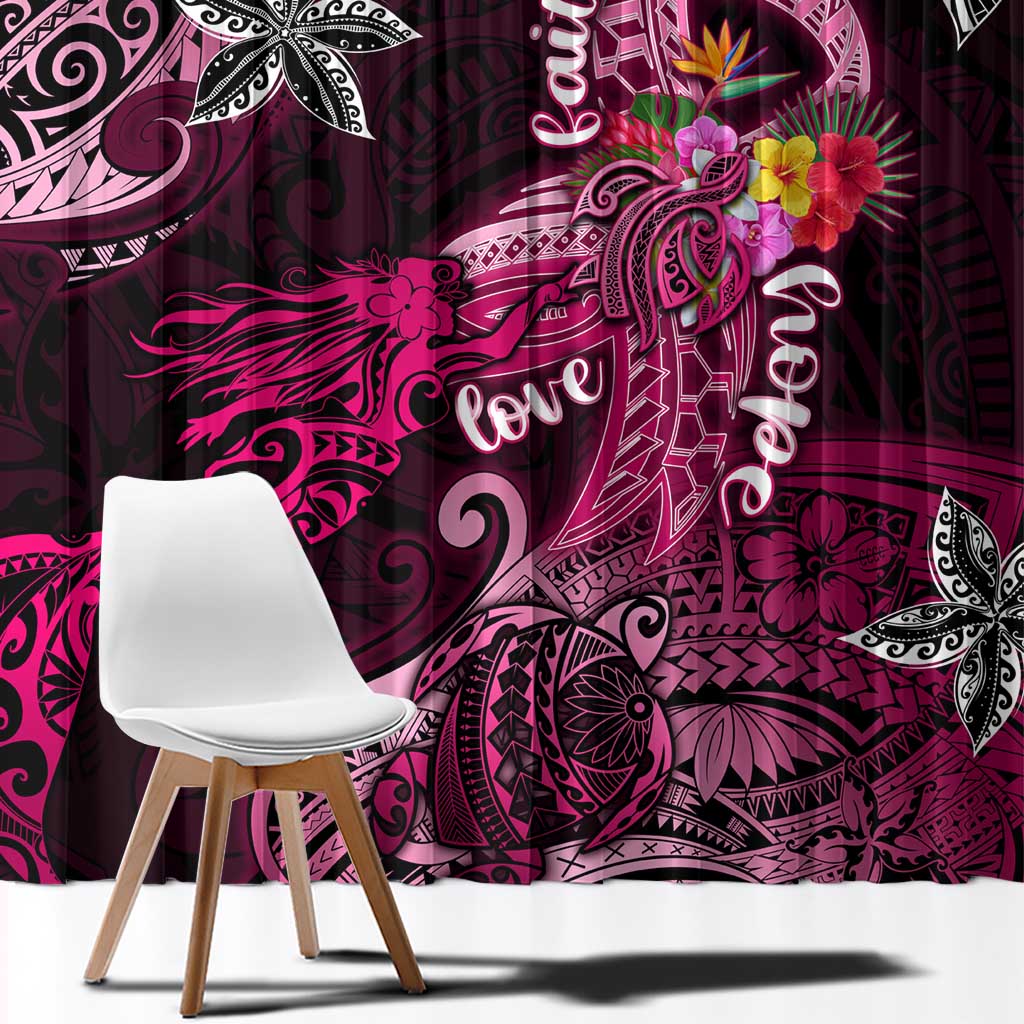 Breast Cancer Mermaid Polynesia Window Curtain Faith Hope Love DT02 - Polynesian Pride