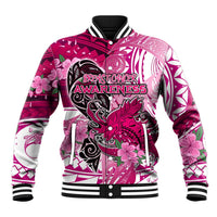Breast Cancer Awareness Hawaii Baseball Jacket Polynesia Girl Nobody Fights Alone DT02 Unisex Pink - Polynesian Pride