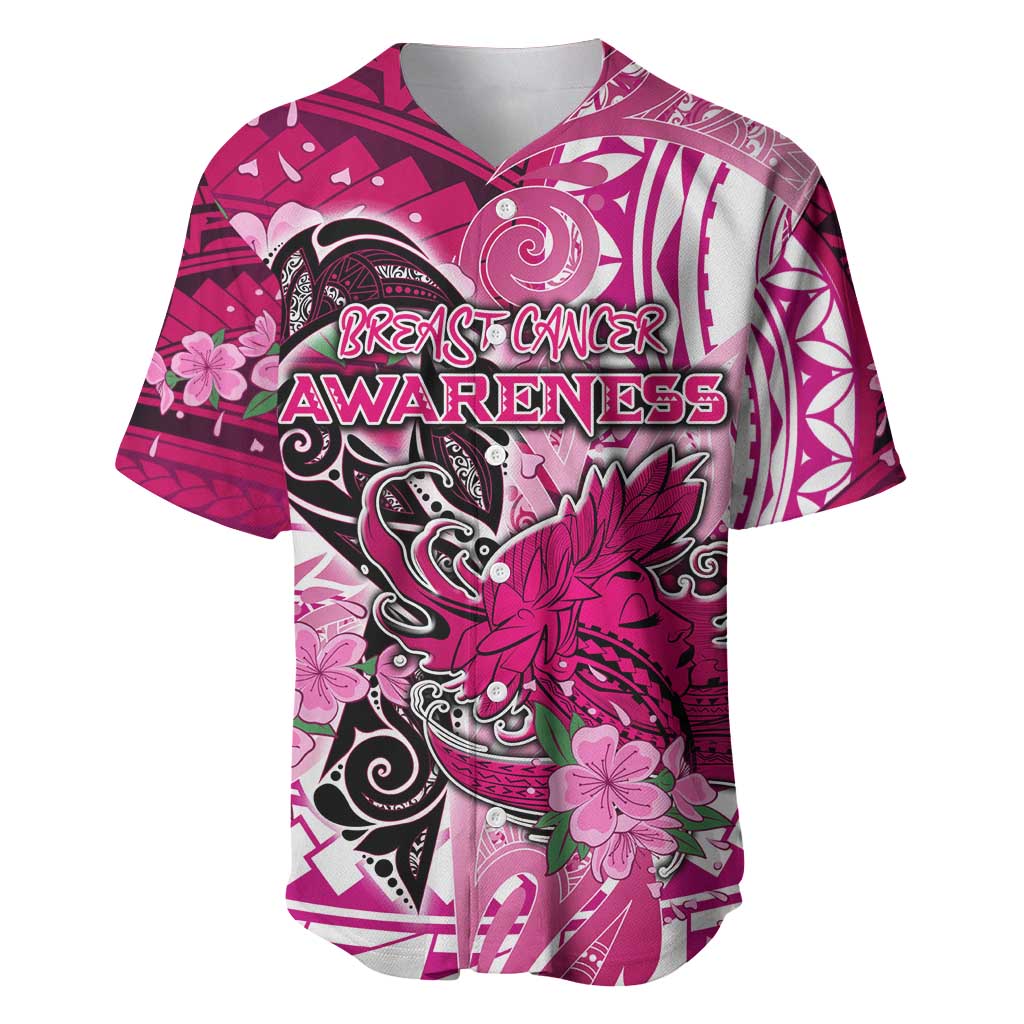 Breast Cancer Awareness Hawaii Baseball Jersey Polynesia Girl Nobody Fights Alone DT02 Pink - Polynesian Pride