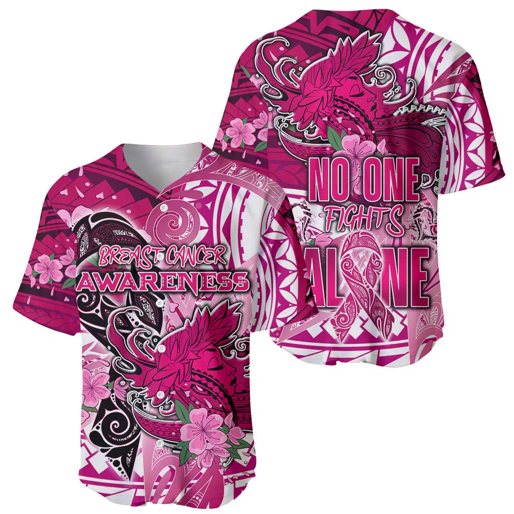 Breast Cancer Awareness Hawaii Baseball Jersey Polynesia Girl Nobody Fights Alone DT02 - Polynesian Pride