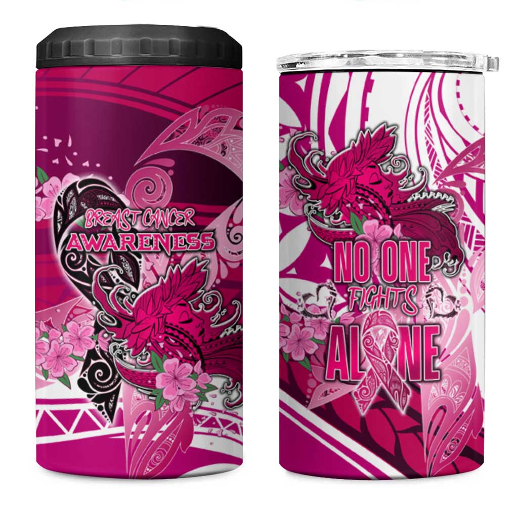 Breast Cancer Awareness Hawaii 4 in 1 Can Cooler Tumbler Polynesia Girl Nobody Fights Alone DT02 One Size: 16 oz Pink - Polynesian Pride