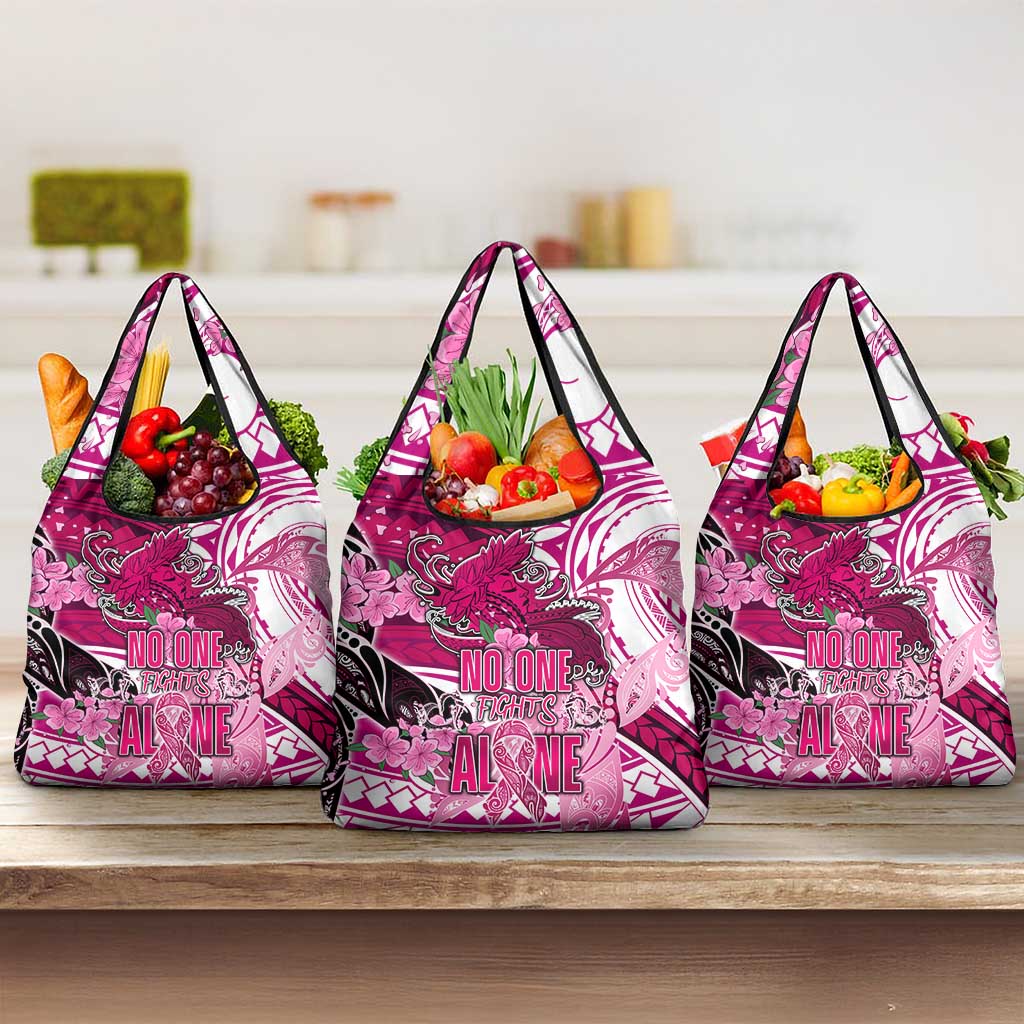 Breast Cancer Awareness Hawaii Grocery Bag Polynesia Girl Nobody Fights Alone DT02 3-pack One Size Pink - Polynesian Pride