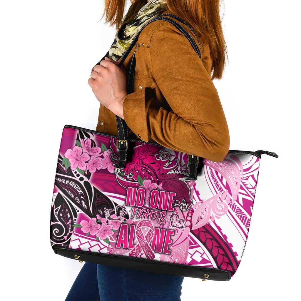 Breast Cancer Awareness Hawaii Leather Tote Bag Polynesia Girl Nobody Fights Alone DT02 Pink - Polynesian Pride