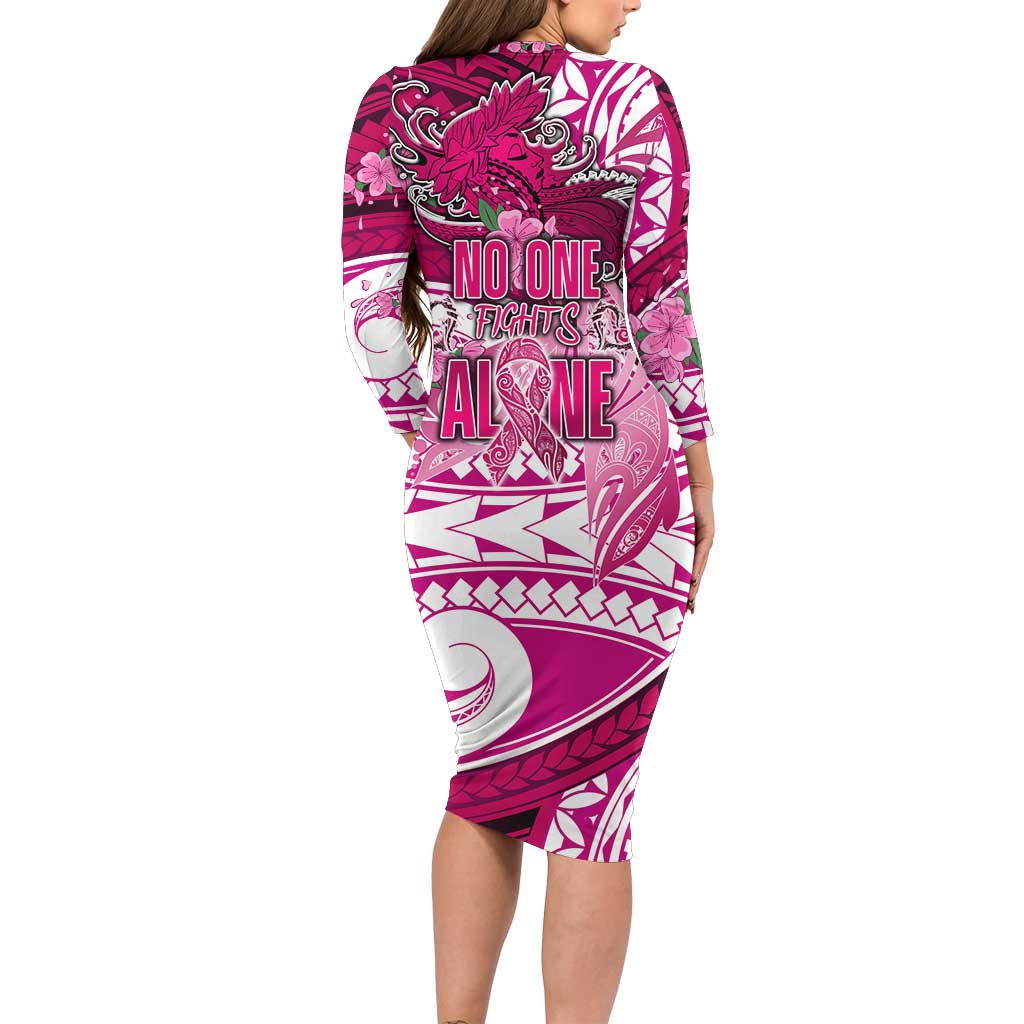 Breast Cancer Awareness Hawaii Long Sleeve Bodycon Dress Polynesia Girl Nobody Fights Alone DT02 - Polynesian Pride