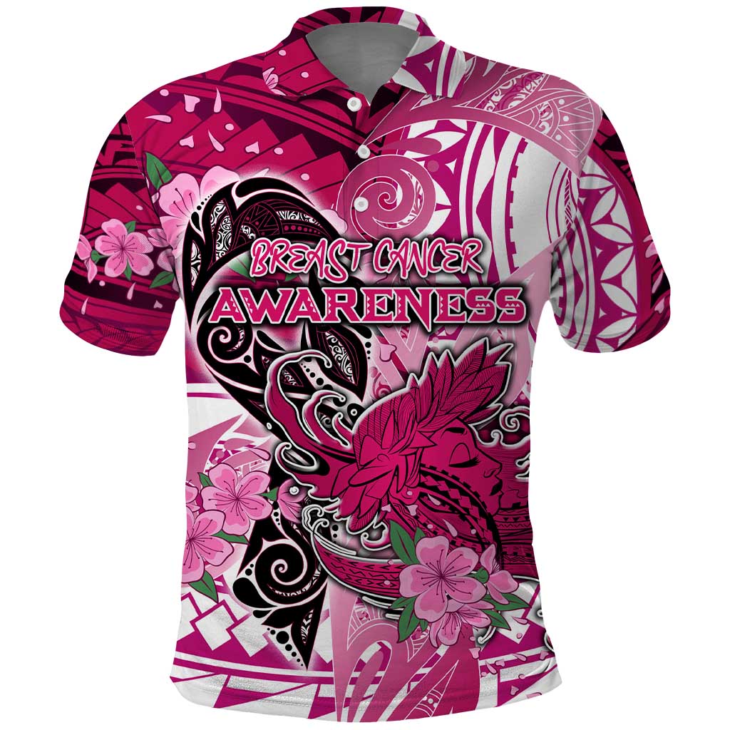 Breast Cancer Awareness Hawaii Polo Shirt Polynesia Girl Nobody Fights Alone