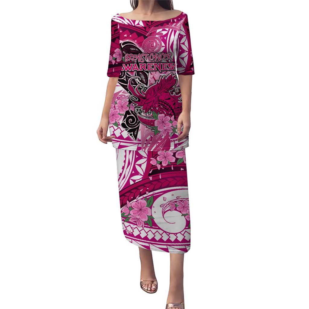 Breast Cancer Awareness Hawaii Puletasi Polynesia Girl Nobody Fights Alone DT02 Long Dress Pink - Polynesian Pride
