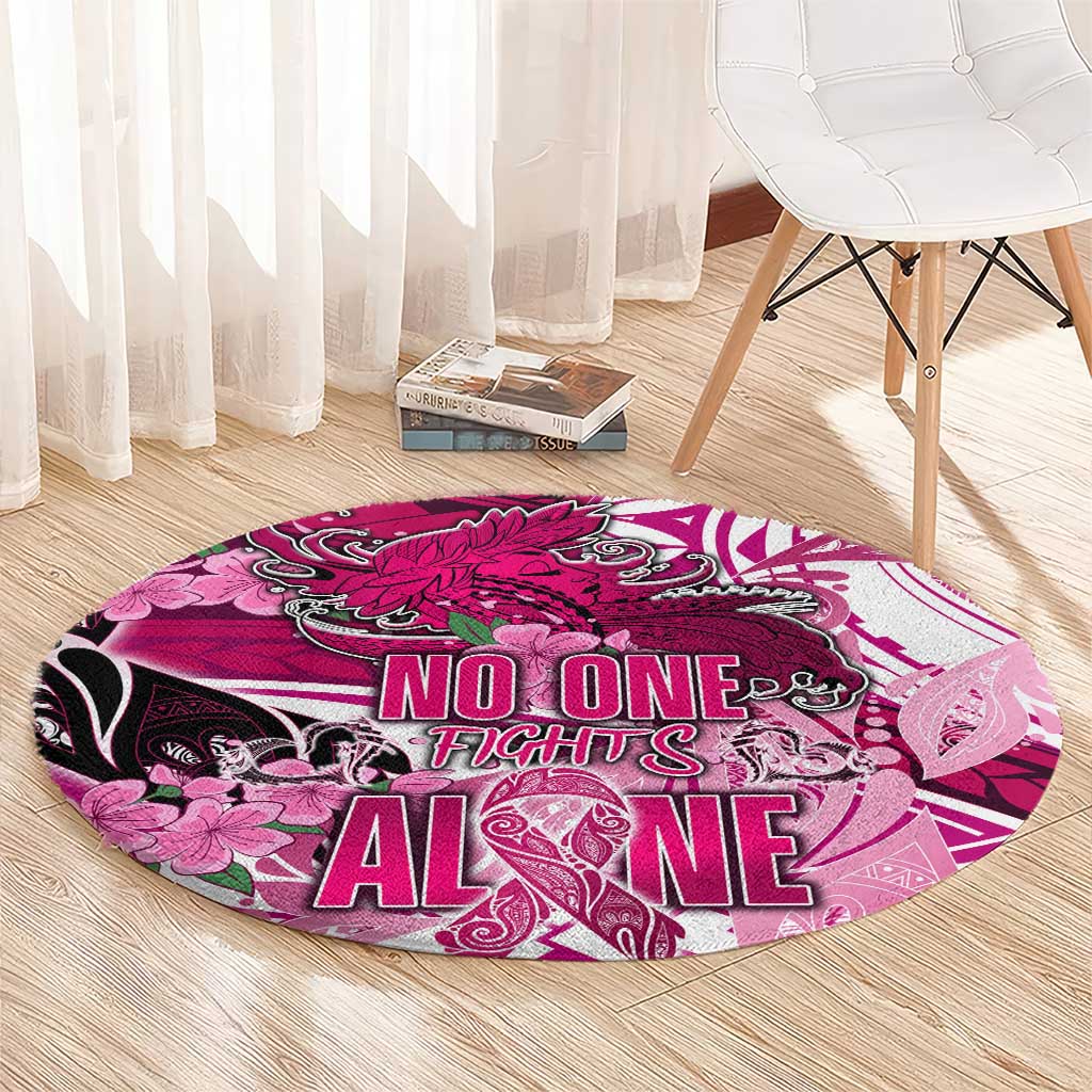 Breast Cancer Awareness Hawaii Round Carpet Polynesia Girl Nobody Fights Alone DT02 - Polynesian Pride