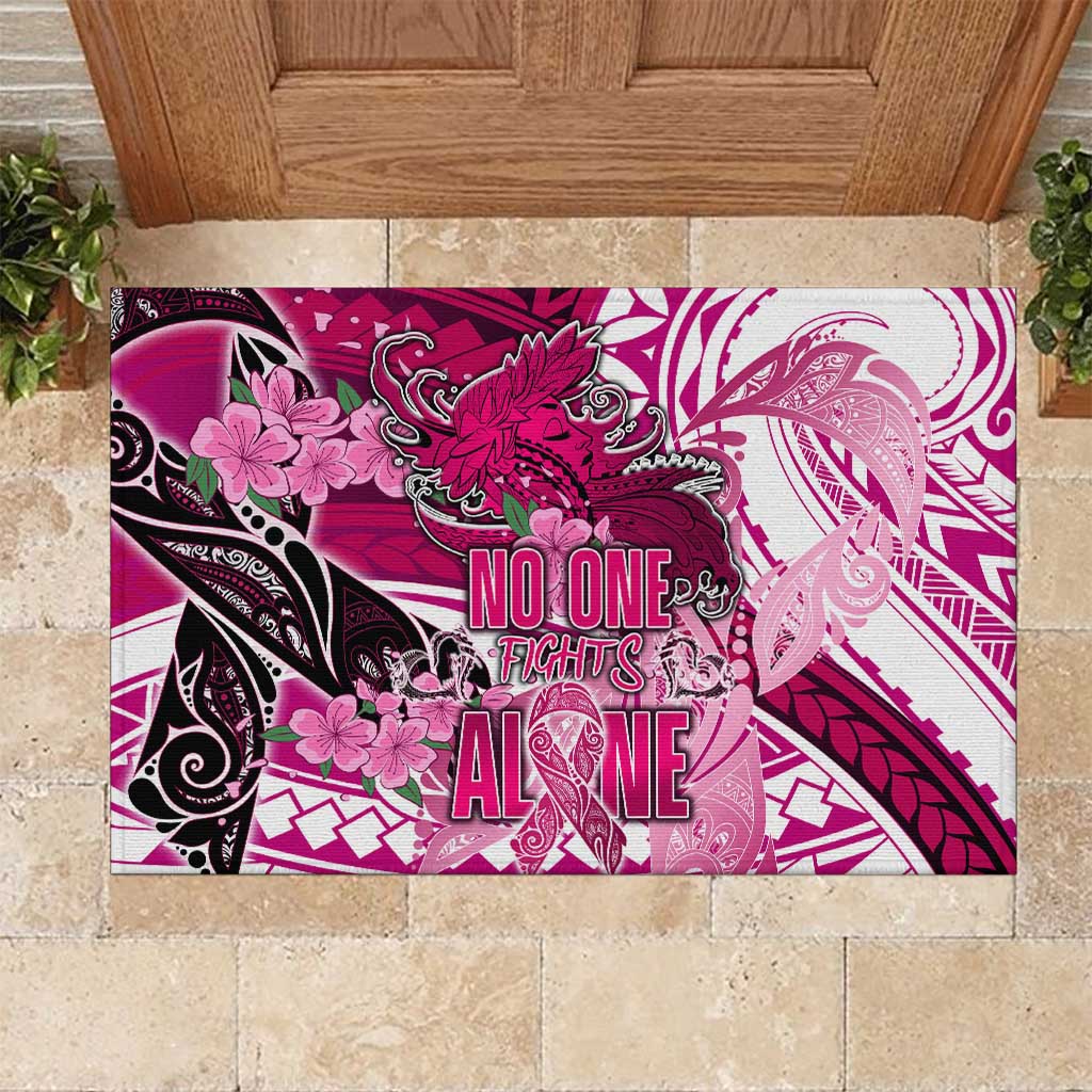Breast Cancer Awareness Hawaii Rubber Doormat Polynesia Girl Nobody Fights Alone DT02 Pink - Polynesian Pride