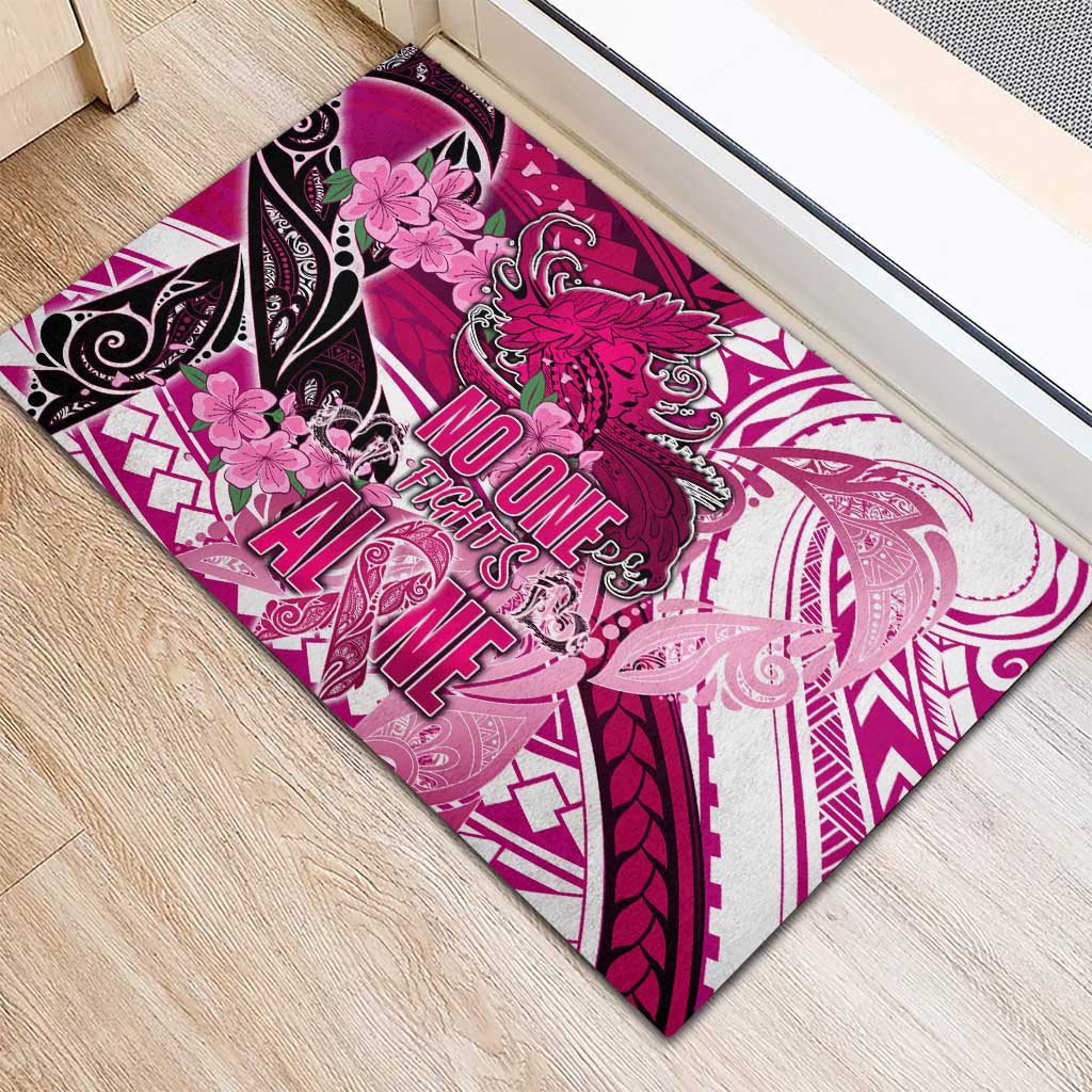 Breast Cancer Awareness Hawaii Rubber Doormat Polynesia Girl Nobody Fights Alone DT02 - Polynesian Pride