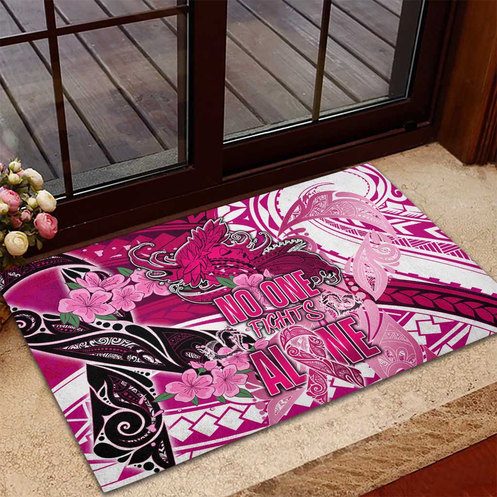 Breast Cancer Awareness Hawaii Rubber Doormat Polynesia Girl Nobody Fights Alone DT02 - Polynesian Pride