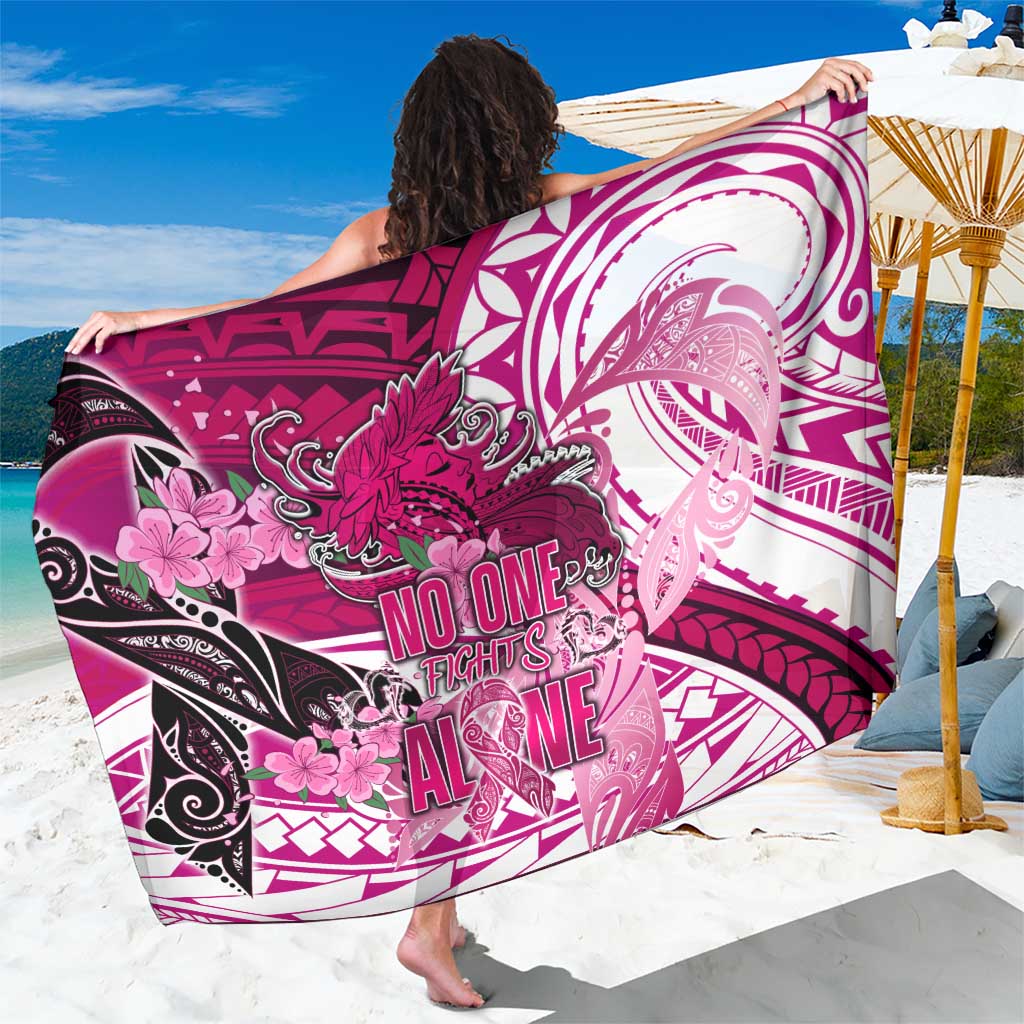 Breast Cancer Awareness Hawaii Sarong Polynesia Girl Nobody Fights Alone DT02 One Size 44 x 66 inches Pink - Polynesian Pride