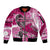 Breast Cancer Awareness Hawaii Sleeve Zip Bomber Jacket Polynesia Girl Nobody Fights Alone