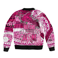 Breast Cancer Awareness Hawaii Sleeve Zip Bomber Jacket Polynesia Girl Nobody Fights Alone DT02 - Polynesian Pride