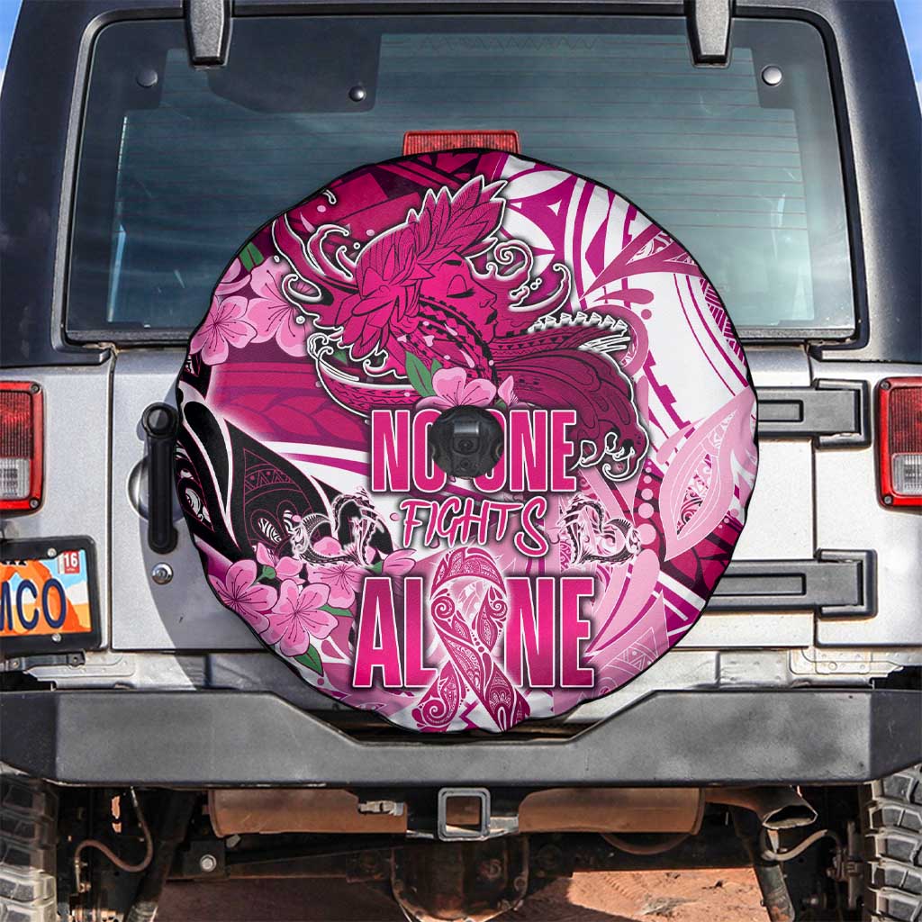Breast Cancer Awareness Hawaii Spare Tire Cover Polynesia Girl Nobody Fights Alone DT02 Pink - Polynesian Pride