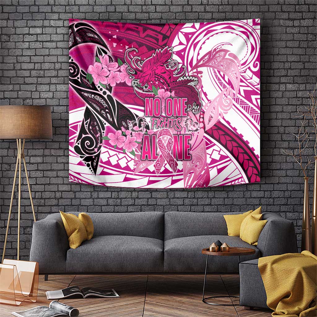 Breast Cancer Awareness Hawaii Tapestry Polynesia Girl Nobody Fights Alone DT02 Pink - Polynesian Pride