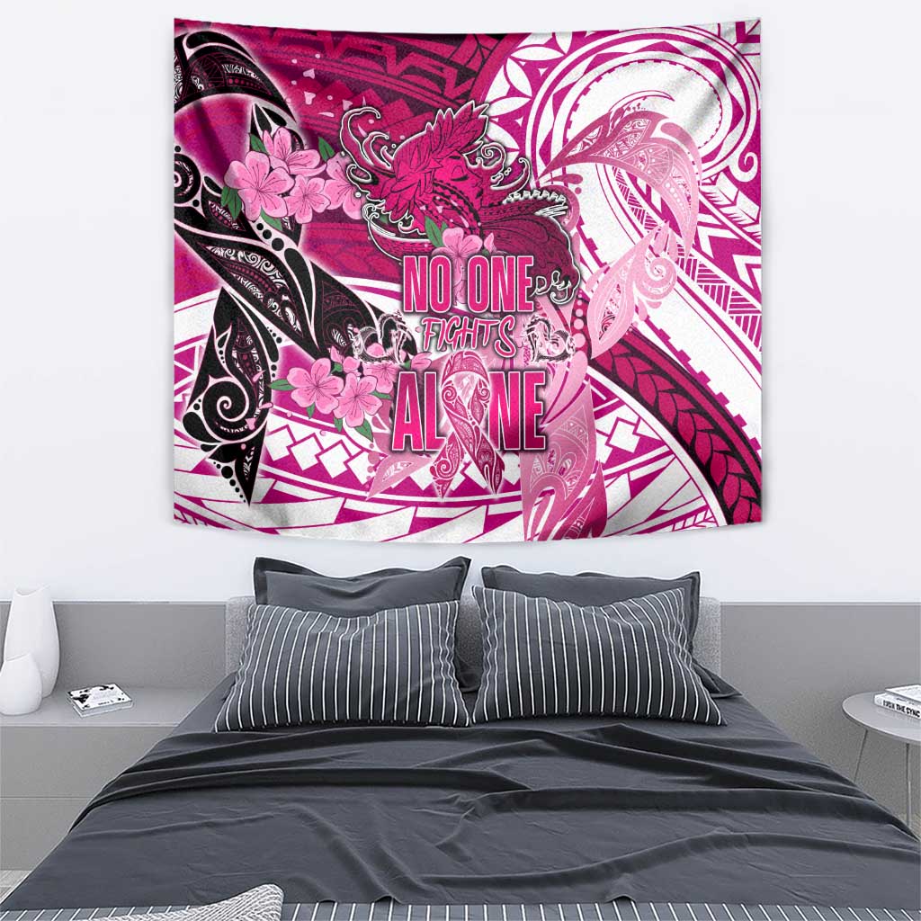 Breast Cancer Awareness Hawaii Tapestry Polynesia Girl Nobody Fights Alone DT02 - Polynesian Pride