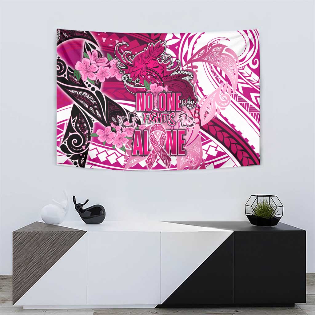 Breast Cancer Awareness Hawaii Tapestry Polynesia Girl Nobody Fights Alone DT02 - Polynesian Pride
