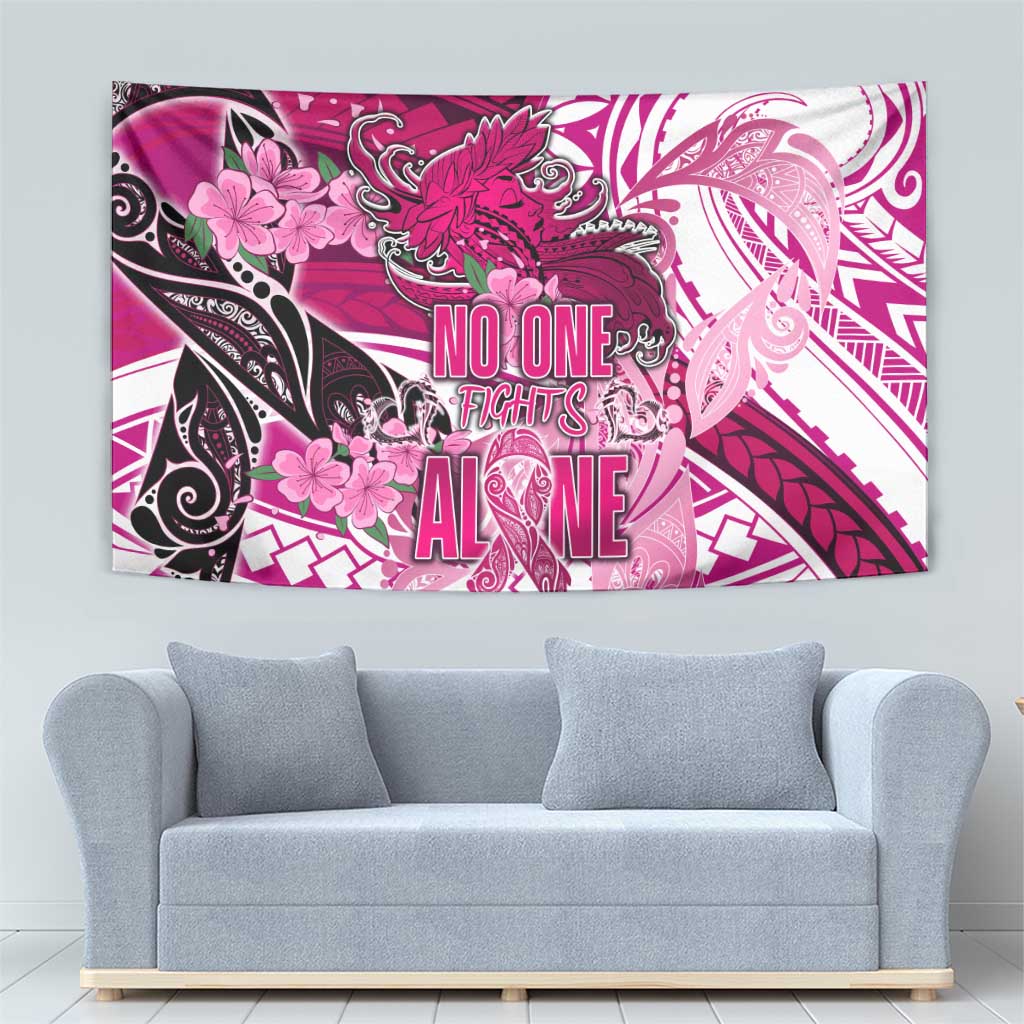 Breast Cancer Awareness Hawaii Tapestry Polynesia Girl Nobody Fights Alone DT02 - Polynesian Pride